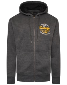 KAM Kapuzenpullover mit durchgehendem Reißverschluss und Vintage-Stickerei, Anthrazit